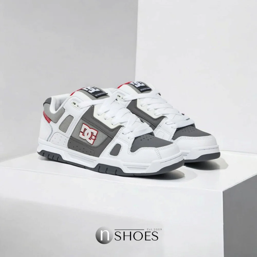 Чоловічі біло-сірі кросівки з великими шнурками хайтопи DC STAG модель 5900