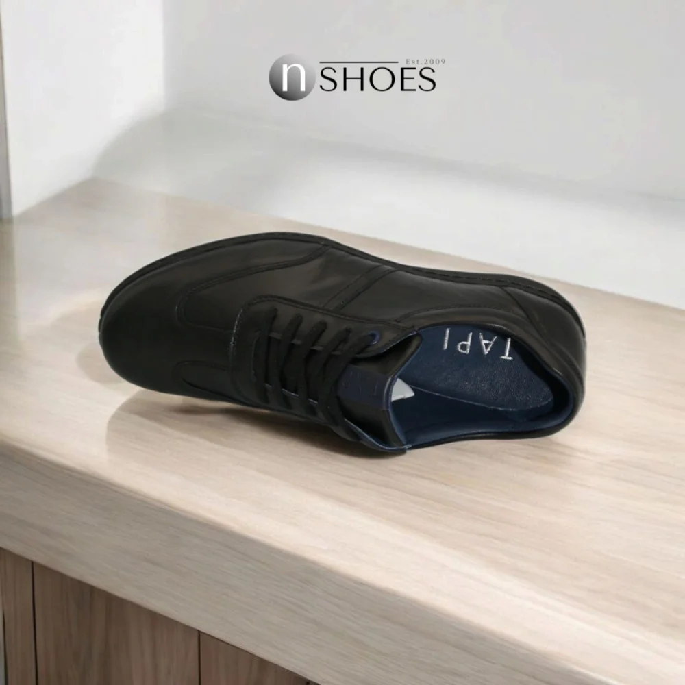 Men's black leather sneakers Tapi (Poland) model 5909