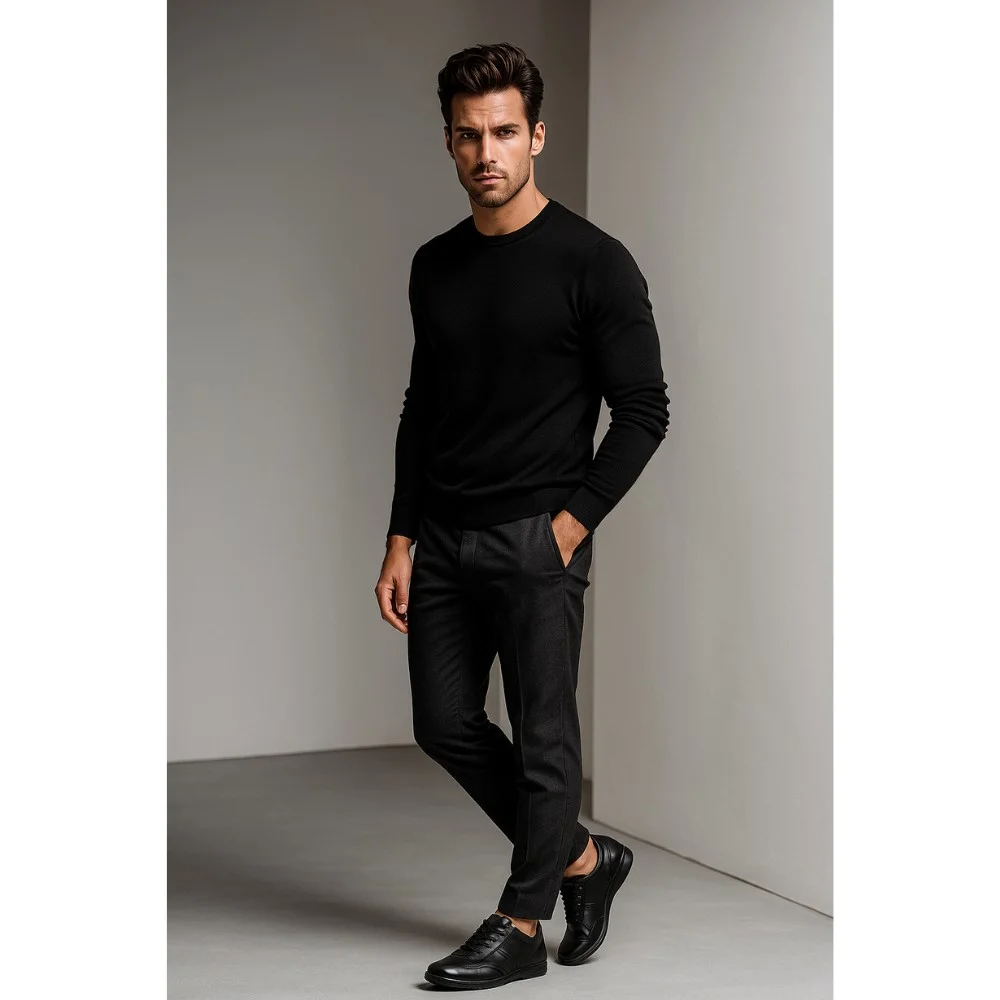 Men's black leather sneakers Tapi (Poland) model 5909