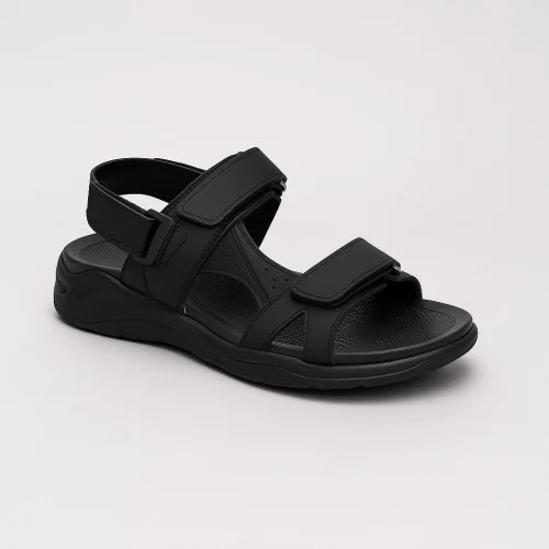 Men's black leather sandals Alex Bens 03-v 5916 comfortable made of genuine leather, with velcro, from a Ukrainian factory