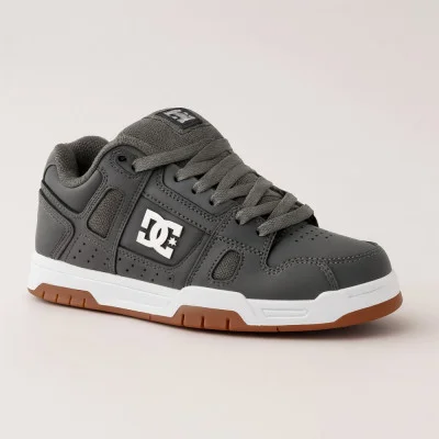 Мужские серые дутые кроссовки с большими шнурками хайтопы DC STAG grey gum 320188-2GG 5916 оригинальные с натуральной кожи от американского бренд Мужские серые дутые кроссовки с большими шнурками хайтопы DC STAG grey gum 320188-2GG 5916 оригинальные с натуральной кожи от американского бренд