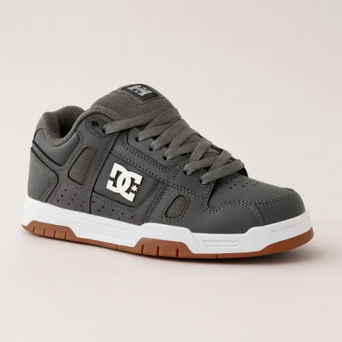 Men's gray puffy sneakers with large laces hi-tops DC STAG grey gum 320188-2GG 5916 original with genuine leather from the American brand Men's gray puffy sneakers with large laces hi-tops DC STAG grey gum 320188-2GG 5916 original with genuine leather from the American brand