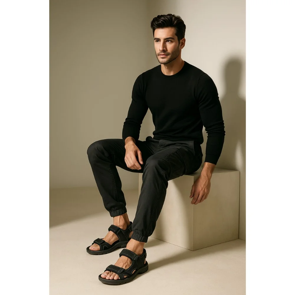 Men's leather black sandals Alex Bens (Ukraine) model 5920