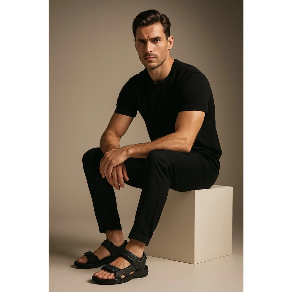 Men's leather black sandals Alex Bens (Ukraine) model 5920