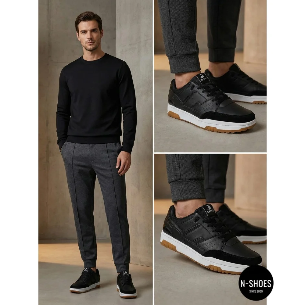 Men's Black Leather Sneakers Shaq BREAKER LOW AQ95014M-B 6014 Original