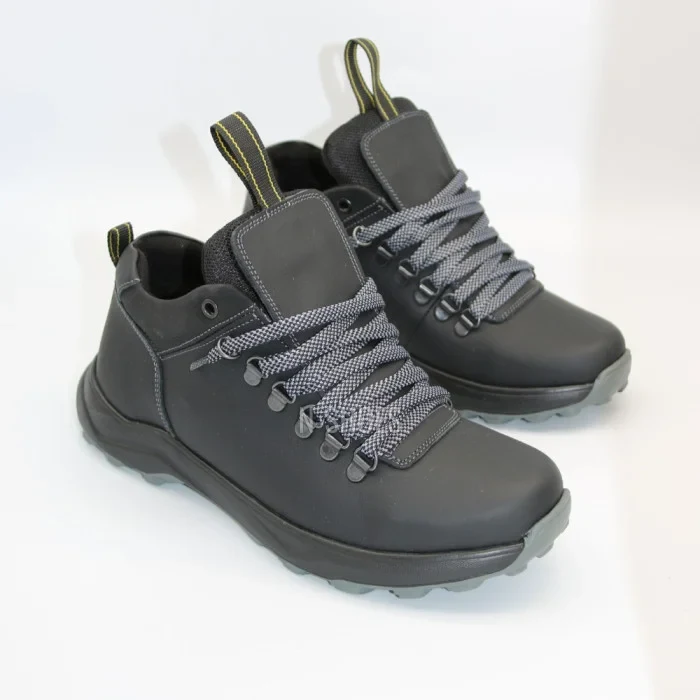 Alex Bens 03-VT-345 6056 чоловічі зимові черевики чорні з натуральної шкіри та вовни