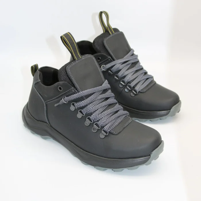 Мужские зимние ботинки Alex Bens 03-VT-345 6056 черные из натуральной кожи и шерсти