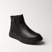 Alex Bens B21 6059 men's winter boots, black, made of genuine leather and wool, lace-less, with two side zippers.