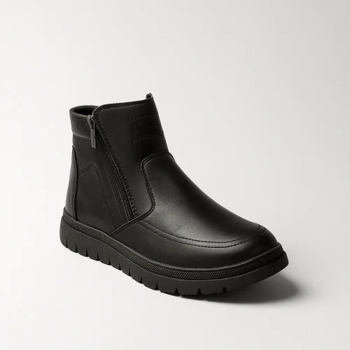 Чоловічі зимові черевики Alex Bens B21 6059 чорні з натуральної шкіри та вовни без шнурків із двома бічними блискавками