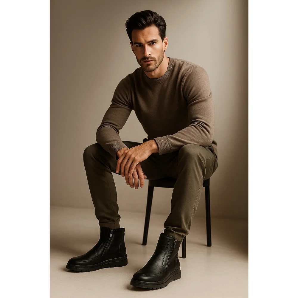 Чоловічі зимові черевики Alex Bens B21 6059: натуральна шкіра та вовна, без шнурків, дві бокові блискавки