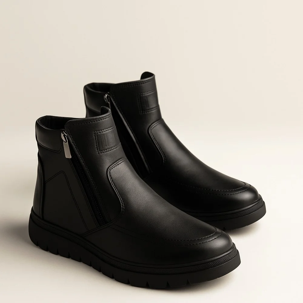 Чоловічі зимові черевики Alex Bens B21 6059: натуральна шкіра та вовна, без шнурків, дві бокові блискавки