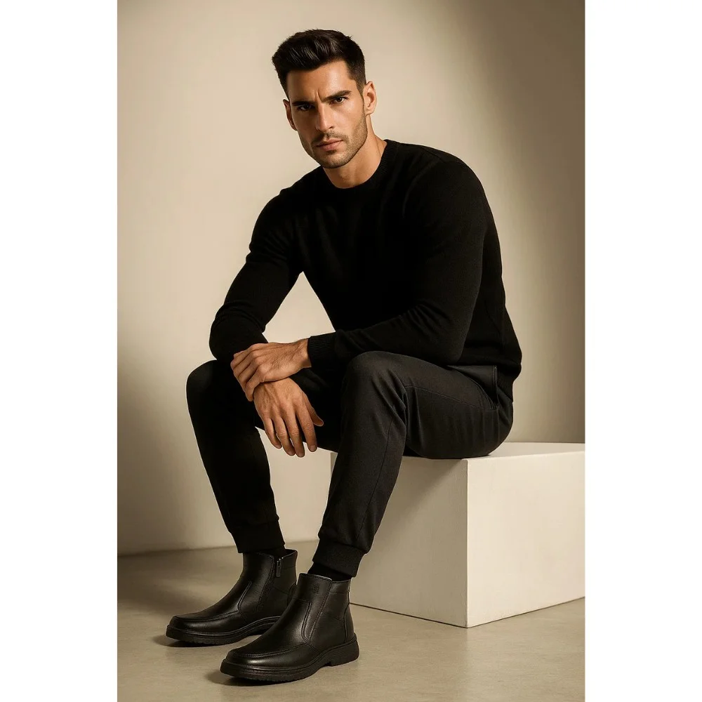 Alex Bens 6069 men’s winter boots in leather and wool with Vivo Barefoot style
