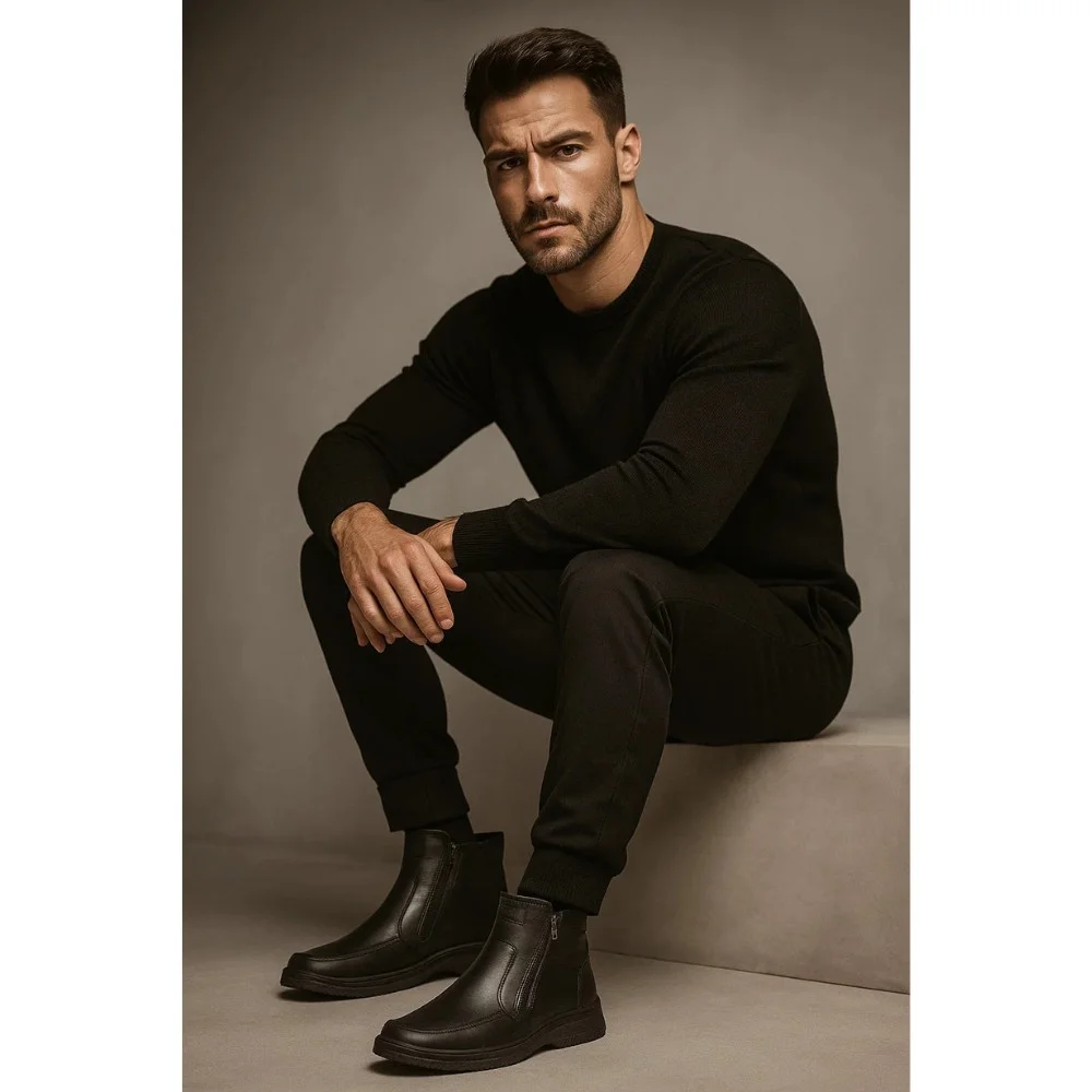 Alex Bens 6069 men’s winter boots in leather and wool with Vivo Barefoot style