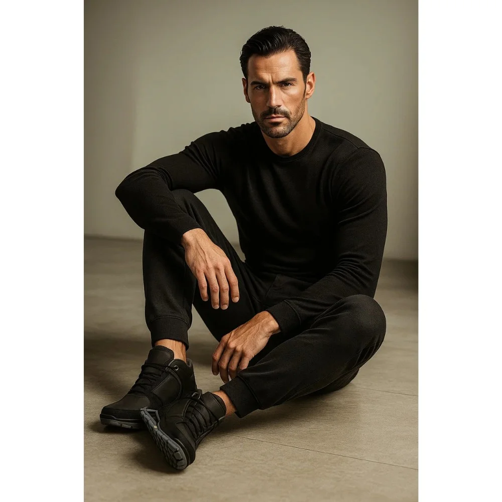 Чоловічі зимові кросівки Alex Bens A2 6070, чорні, шкіра та вовна, у стилі Under Armour