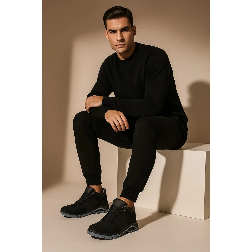 Чоловічі зимові кросівки Alex Bens A2 6070, чорні, шкіра та вовна, у стилі Under Armour