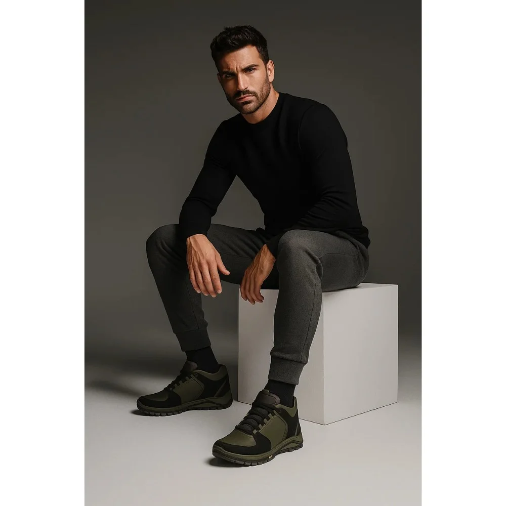 Мужские зимние кроссовки хаки Alex Bens A2 6071 из натуральной кожи и шерсти в стиле Under Armour