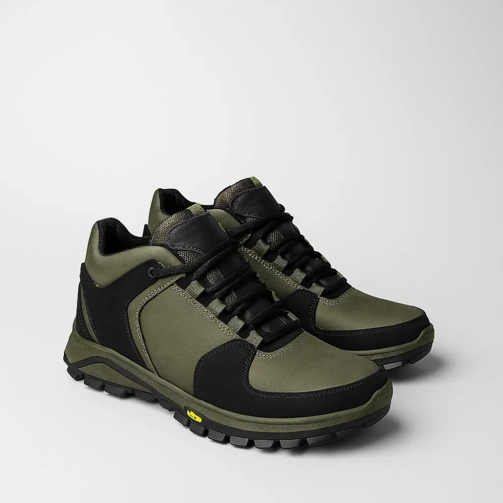 Мужские зимние кроссовки хаки Alex Bens A2 6071 из натуральной кожи и шерсти в стиле Under Armour