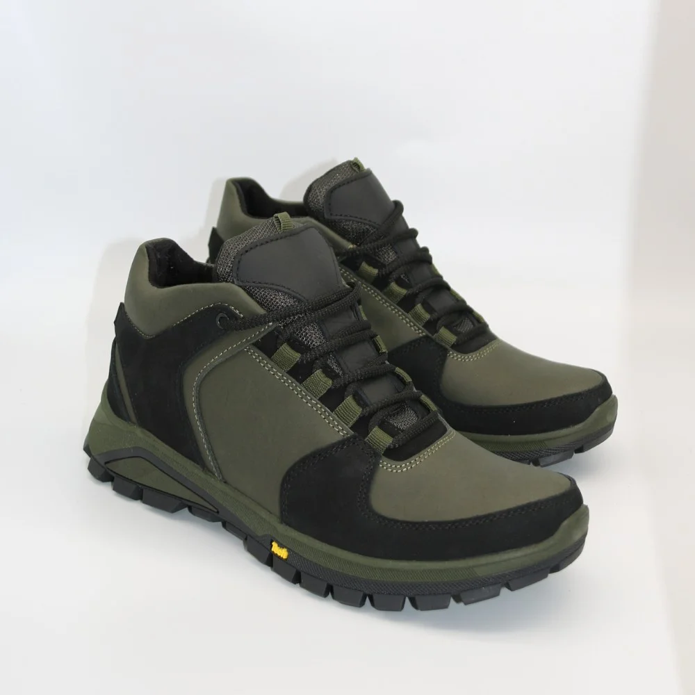 Мужские зимние кроссовки хаки Alex Bens A2 6071 из натуральной кожи и шерсти в стиле Under Armour