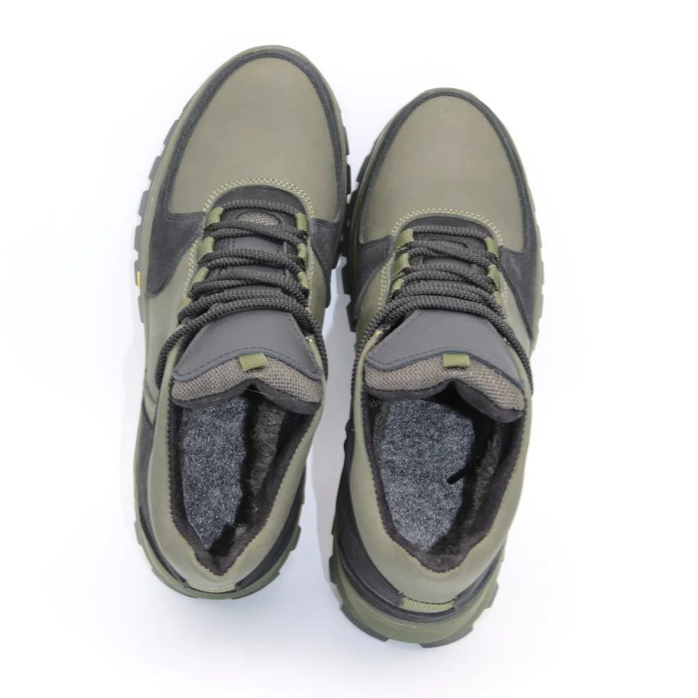 Мужские зимние кроссовки хаки Alex Bens A2 6071 из натуральной кожи и шерсти в стиле Under Armour