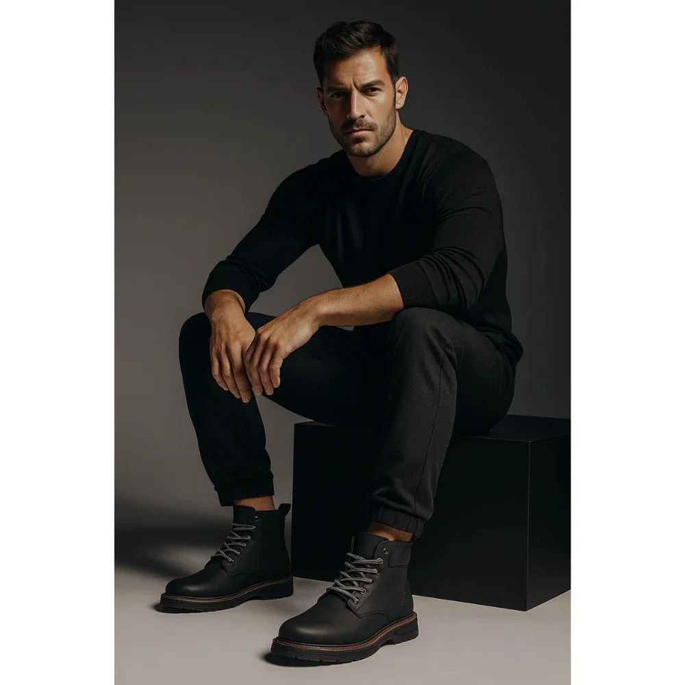 Alex Bens T2B-6072 чорні зимові черевики шкіра і вовна у стилі Dr. Martens