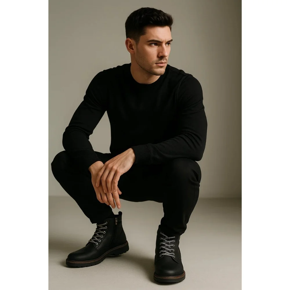 Alex Bens T2B-6072 чорні зимові черевики шкіра і вовна у стилі Dr. Martens