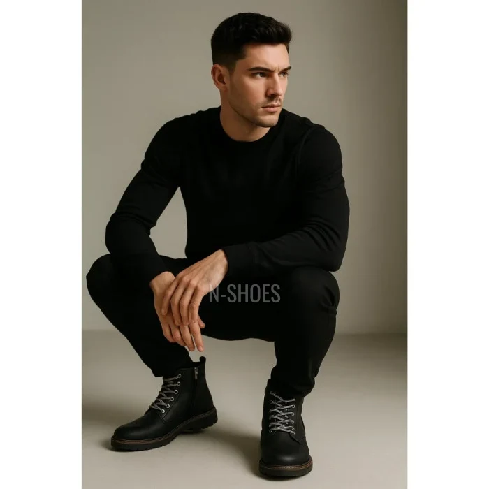 Alex Bens T2B-6072 чорні зимові черевики шкіра і вовна у стилі Dr. Martens