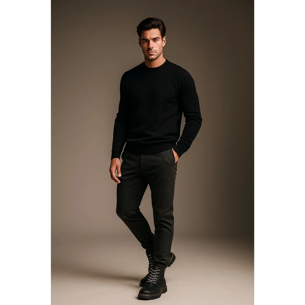 Alex Bens T2B-6072 чорні зимові черевики шкіра і вовна у стилі Dr. Martens