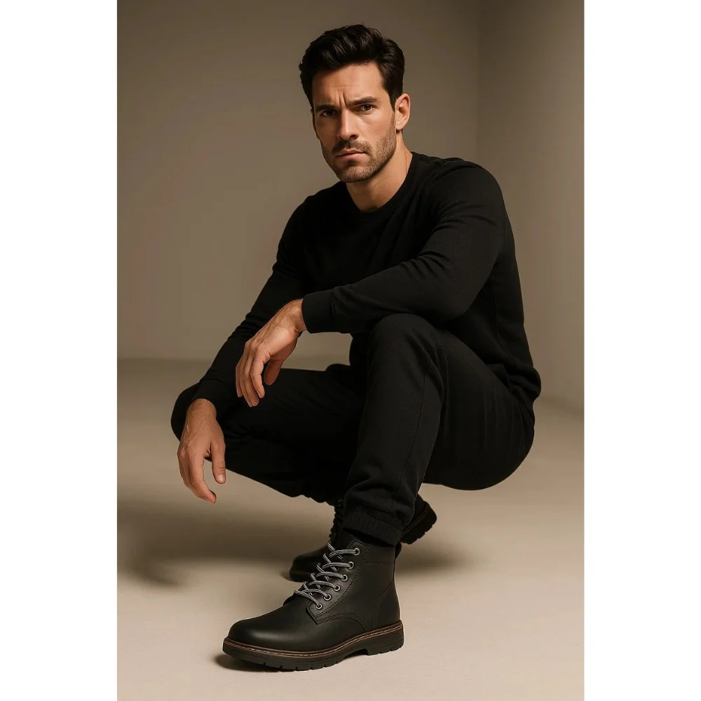 Alex Bens T2B-6072 чорні зимові черевики шкіра і вовна у стилі Dr. Martens