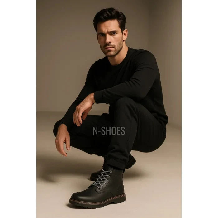 Alex Bens T2B-6072 чорні зимові черевики шкіра і вовна у стилі Dr. Martens