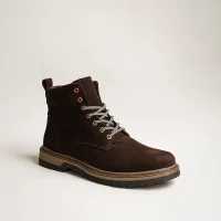 Alex Bens T3B-6073 Brown Dr. Martens-style Men's Winter Boots Made of Genuine Nubuck and Wool