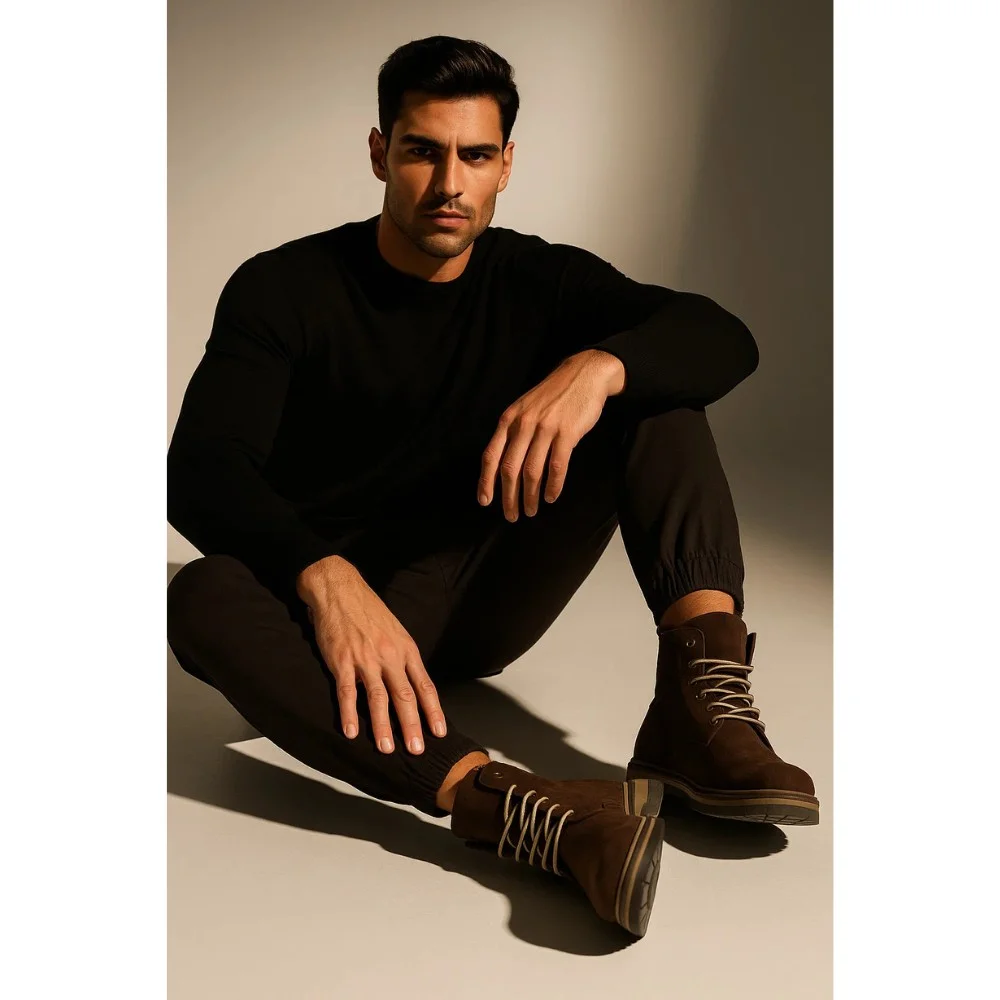 Чоловічі зимові черевики Alex Bens T3B-6073 з нубуку та вовни, коричневі в стилі Dr. Martens