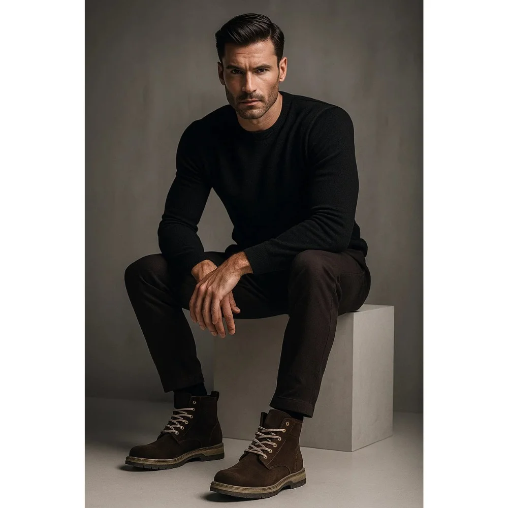 Чоловічі зимові черевики Alex Bens T3B-6073 з нубуку та вовни, коричневі в стилі Dr. Martens