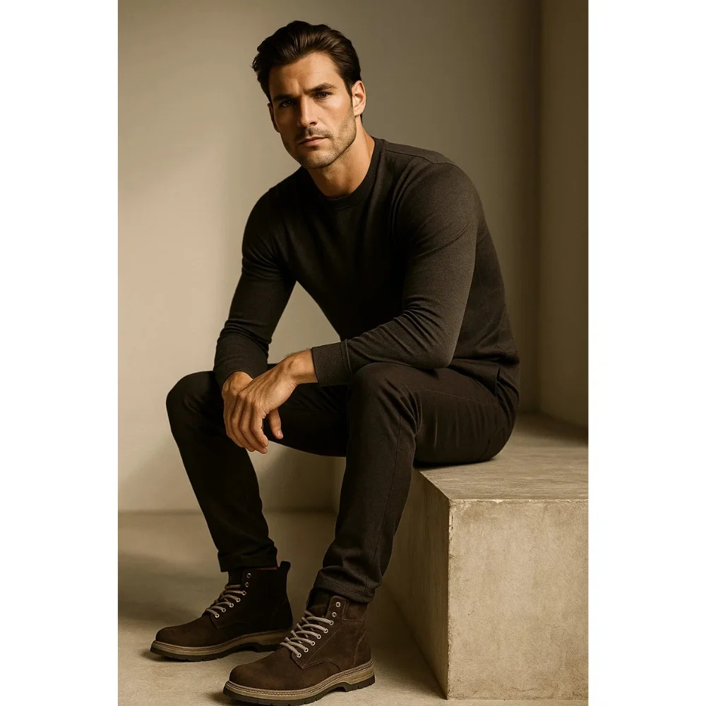 Чоловічі зимові черевики Alex Bens T3B-6073 з нубуку та вовни, коричневі в стилі Dr. Martens