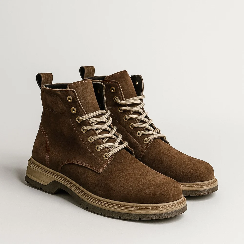 Чоловічі зимові черевики Alex Bens T3B-6073 з нубуку та вовни, коричневі в стилі Dr. Martens