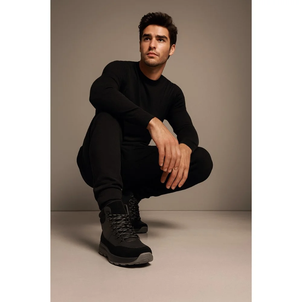 Чоловічі зимові черевики Alex Bens 01-col 6074 з натуральної шкіри та вовни, чорні у стилі Columbia Fairbanks и Badura Charlie