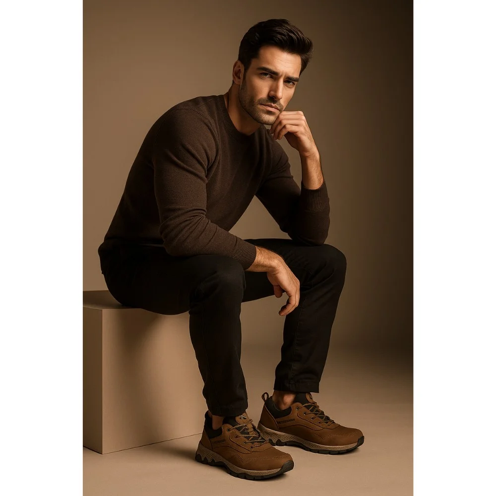 Мужские коричневые кроссовки Grunberg 148153/04-03 6077 натуральная кожа Gore-Tex и подкладка NanoTex тепло и защита