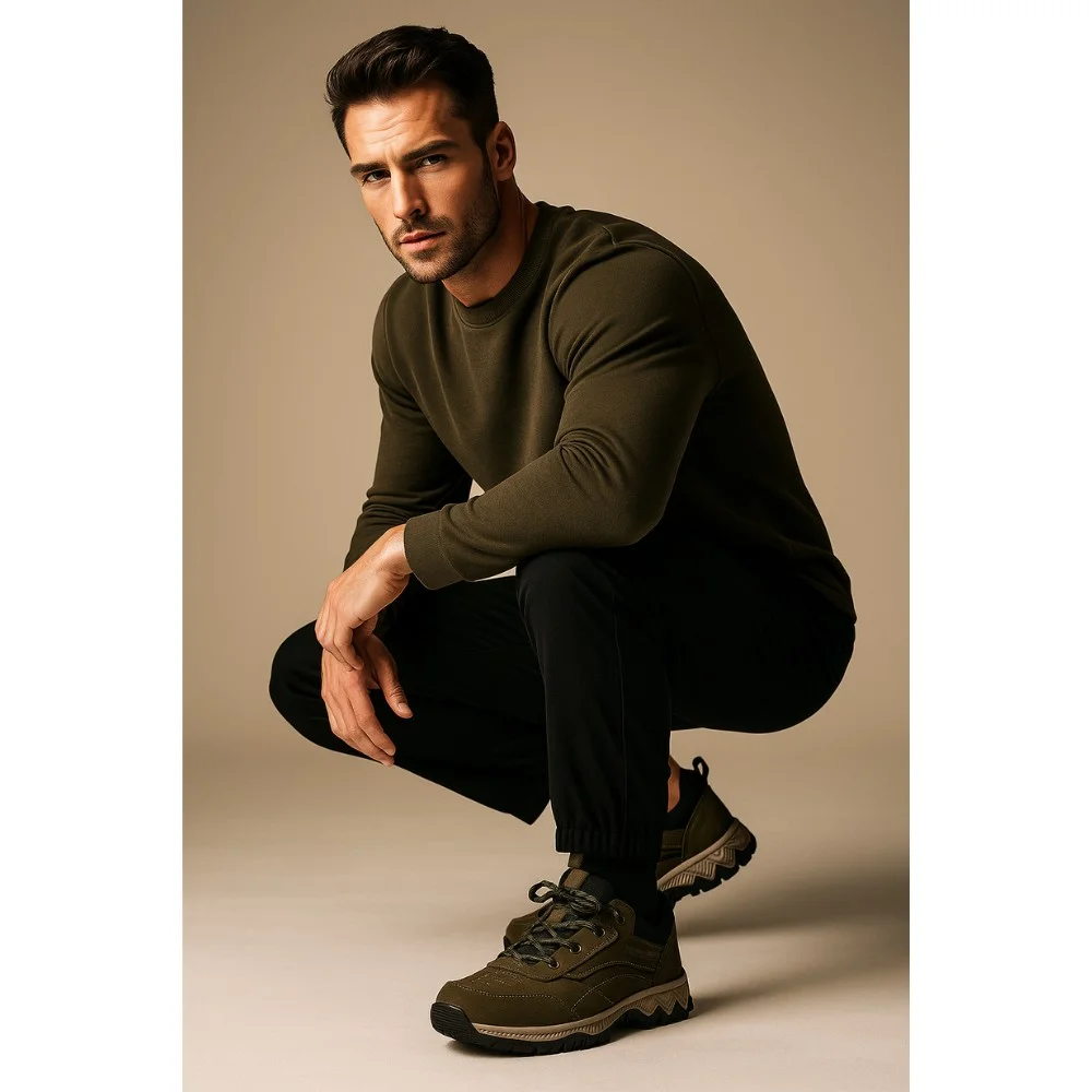 Чоловічі трекінгові кросівки хаки Grunberg 148153-04-02 6079 з натуральної шкіри, з утепленням, мембраною Gore-Tex та підкладкою NanoTex