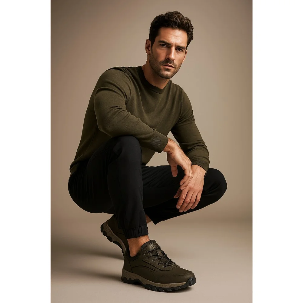 Чоловічі трекінгові кросівки хаки Grunberg 148153-04-02 6079 з натуральної шкіри, з утепленням, мембраною Gore-Tex та підкладкою NanoTex