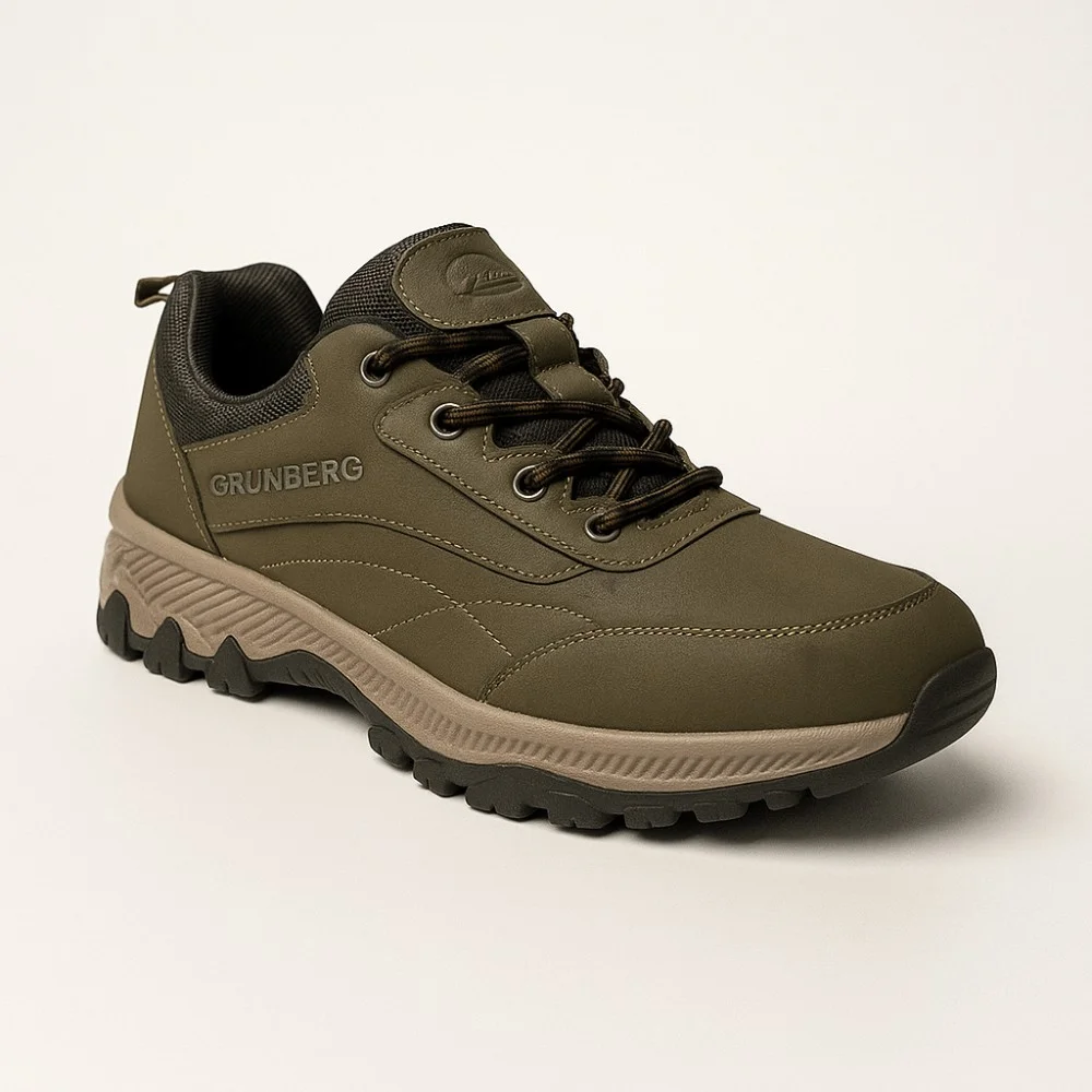 Чоловічі трекінгові кросівки хаки Grunberg 148153-04-02 6079 з натуральної шкіри, з утепленням, мембраною Gore-Tex та підкладкою NanoTex