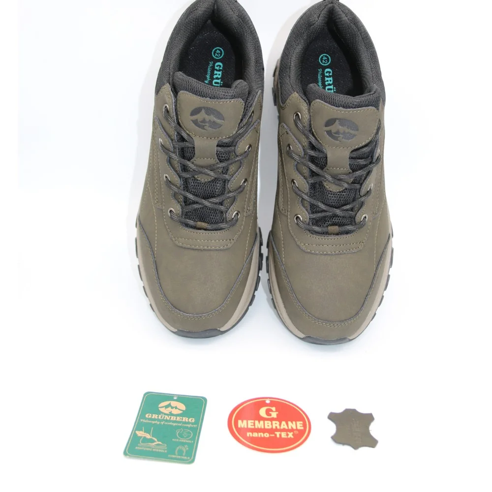 Чоловічі трекінгові кросівки хаки Grunberg 148153-04-02 6079 з натуральної шкіри, з утепленням, мембраною Gore-Tex та підкладкою NanoTex