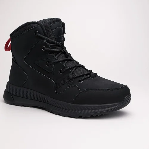 Men's black winter boots Grunberg 148193-10-01E 6085 made of genuine leather with natural wool insulation, Italian brand
