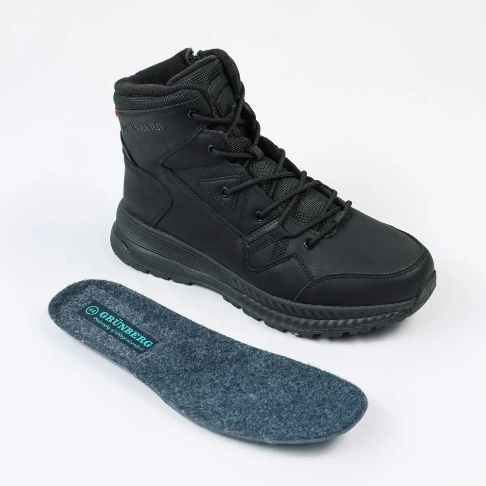 Grunberg 148193-10-01E 6085 - чорні чоловічі зимові черевики з натуральної шкіри та вовни