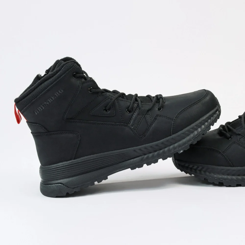 Grunberg 148193-10-01E 6085 - чорні чоловічі зимові черевики з натуральної шкіри та вовни