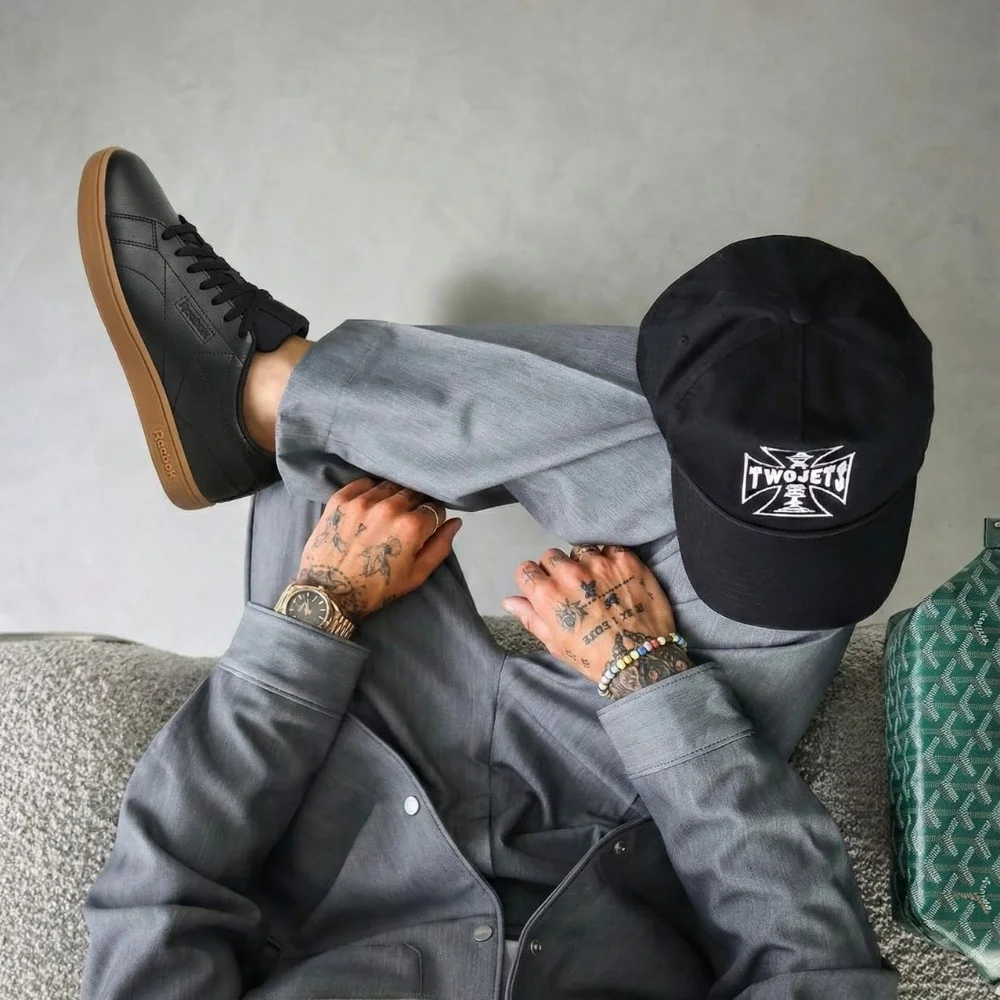 Men's Black Reebok Court Clean 100234604 6098 on Brown Sole