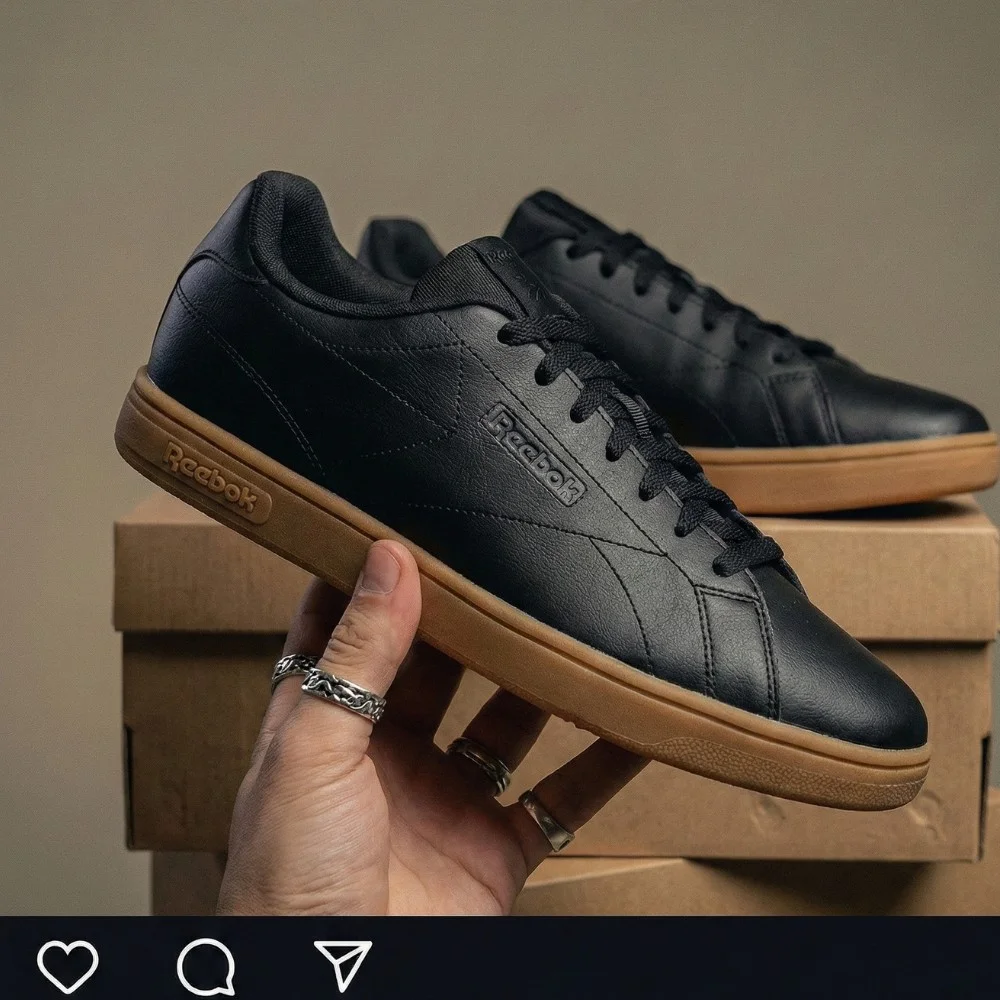 Men's Black Reebok Court Clean 100234604 6098 on Brown Sole