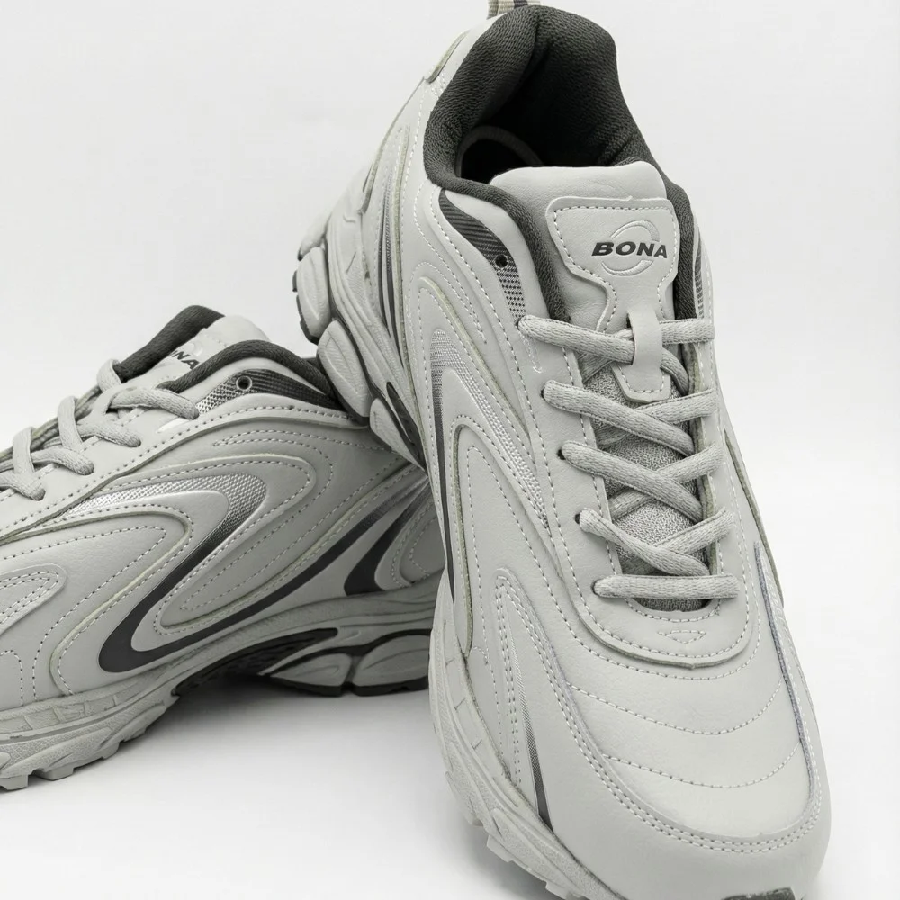 Мужские кроссовки Bona 808M Grey-Dark Grey 6136 из натуральной кожи