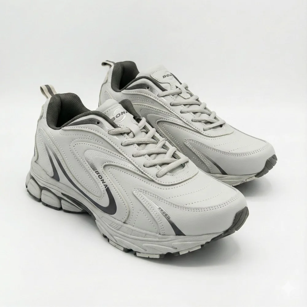 Мужские кроссовки Bona 808M Grey-Dark Grey 6136 из натуральной кожи
