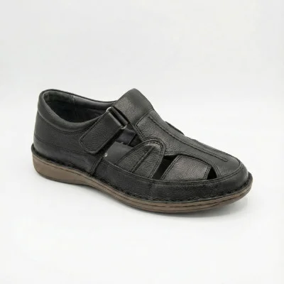 Чоловічі чорні шкіряні шкіряні туфлі N-SHOES Man's 211820 041 black 6141 на широку ногу з натуральної шкіри від турецького виробника