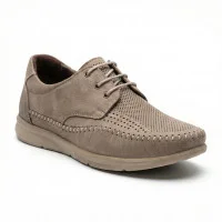 Чоловічі літні туфлі-мокасини бежеві N-SHOES Mens 185342 021 vizone nubuk 6160, шкіряні, на шнурках