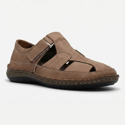 Чоловічі літні туфлі-мокасини бежеві N-SHOES Mens 211818 041 beige nubuk 6161, шкіряні, на липучці